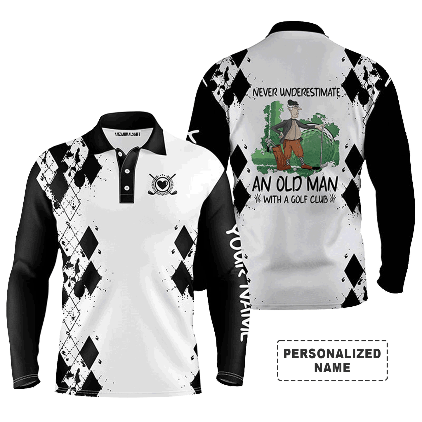 Custom Golf Long Sleeve Men Polo Shirt - Never Underestimate An Old Man With A Golf Club Men Golf Polo Shirt - Perfect Polo Shirt For Men, Golfers