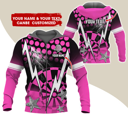 Customized Name & Text Thunder Lightning Darts Premium Zip Hoodie, Custom Star Darts Zip Hoodie For Men & Women - Gift For Darts Lovers, Darts Players