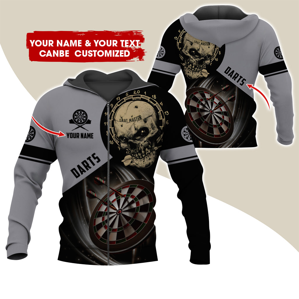 Customized Name Skull Darts Premium Zip Hoodie , Personalized Name Darts Master Zip Hoodie For Men & Women - Gift For Darts Lovers, Darts Players