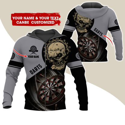 Customized Name Skull Darts Premium Zip Hoodie , Personalized Name Darts Master Zip Hoodie For Men & Women - Gift For Darts Lovers, Darts Players