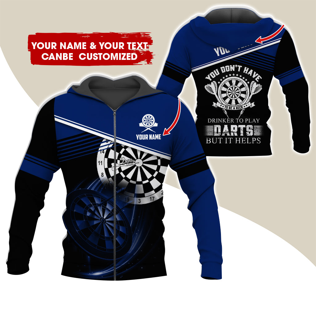 Customized Name & Text Darts Premium Zip Hoodie, Personalized You Don't Have Darts Zip Hoodie For Men & Women - Gift For Darts Lovers, Darts Players