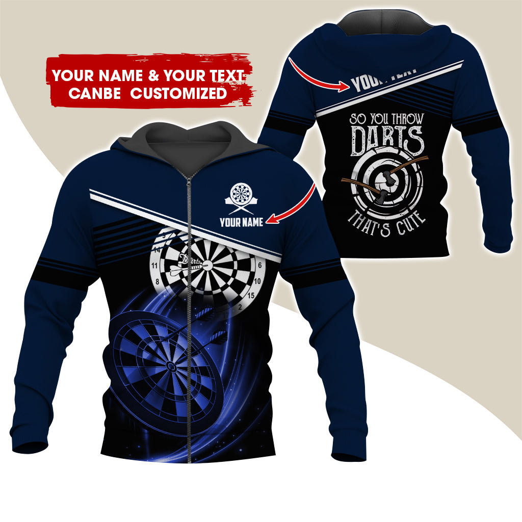 Personalized Name & Text Darts Premium Zip Hoodie, Customized Darts That's Cute Zip Hoodie For Men & Women - Gift For Darts Lovers, Darts Players