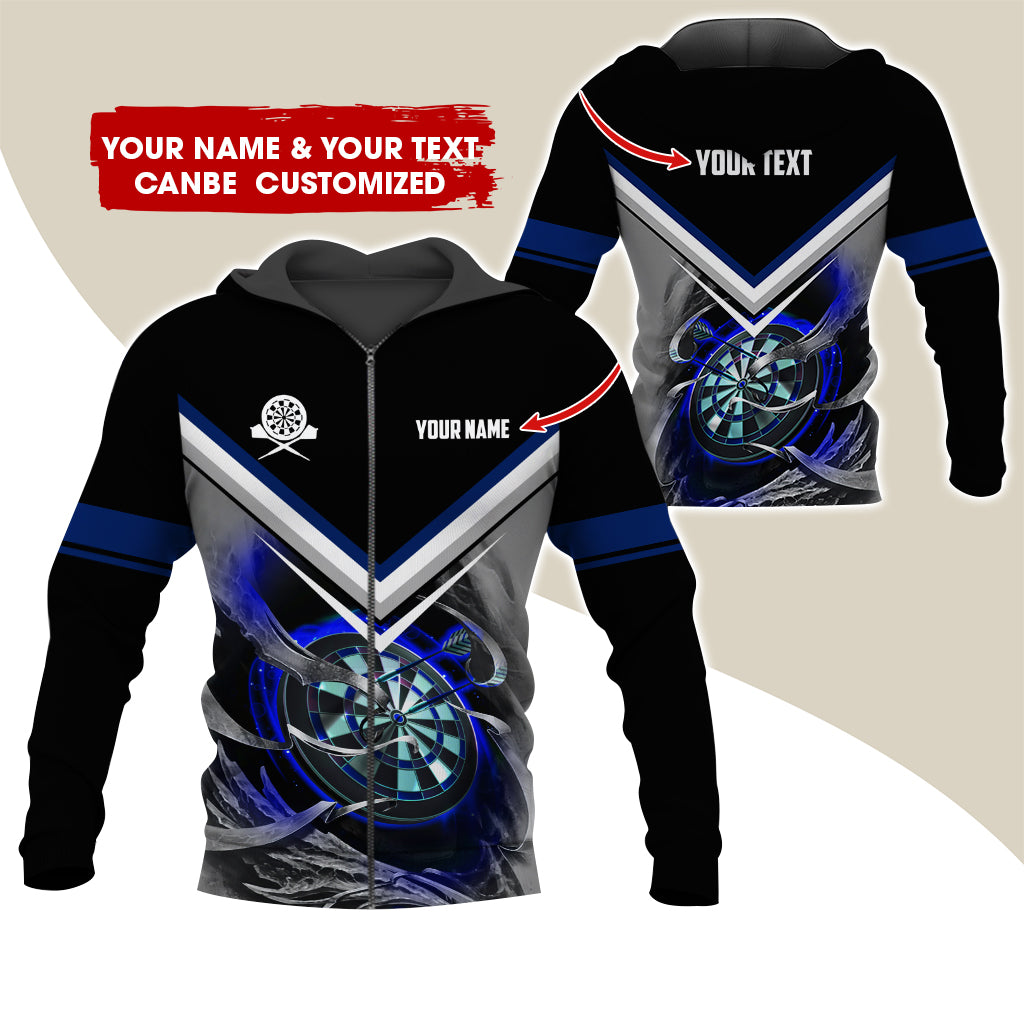 Personalized Name & Text Darts Premium Zip Hoodie, Customized Name Dartboard Zip Hoodie For Men & Women - Gift For Darts Lovers, Darts Players