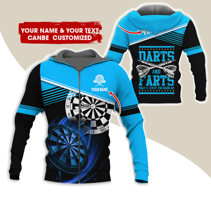 Personalized Name & Text Darts Premium Zip Hoodie, Custom Name Darts And Farts Zip Hoodie For Men & Women - Gift For Darts Lovers, Darts Players