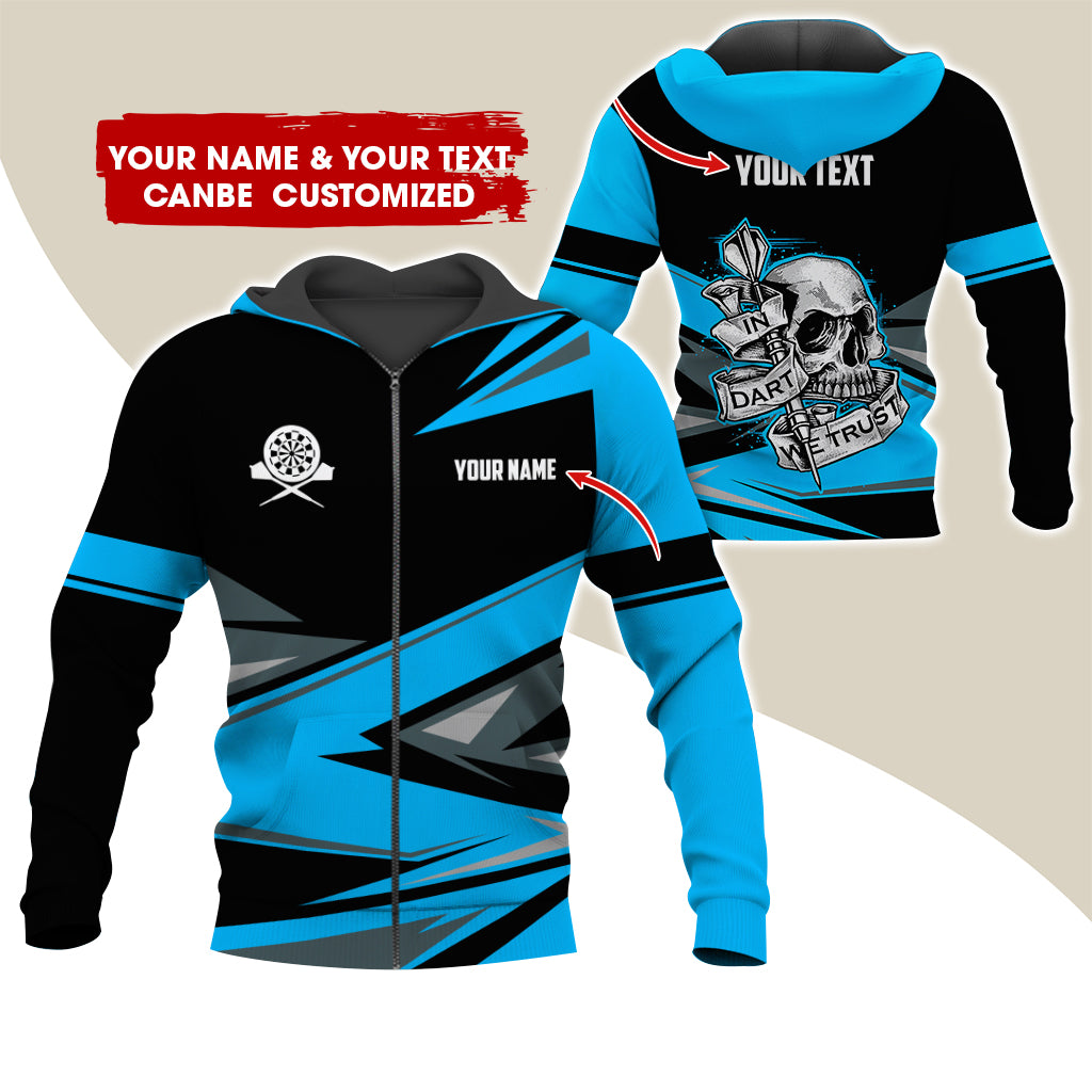 Personalized Name & Text Darts Premium Zip Hoodie, Customized Name Skull In Darts Zip Hoodie For Men & Women - Gift For Darts Lovers, Darts Players