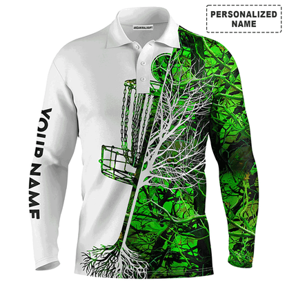 Custom Golf Long Sleeve Men Polo Shirt, Custom Name Pink Camo Disc Golf Basket Apparel Men Polo Shirt - Perfect Gift For Men, Golf Lover
