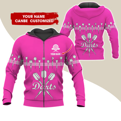 Customized Name Darts Premium Zip Hoodie, Personalized Name Darts Zip Hoodie For Men & Women - Gift For Darts Lovers, Darts Players