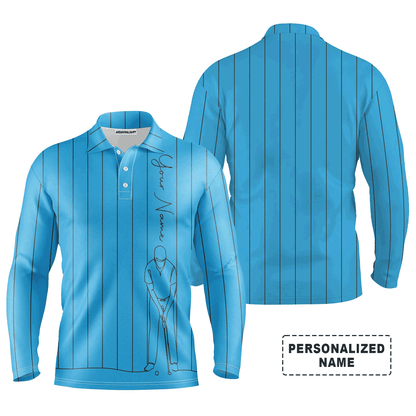 Custom Golf Long Sleeve Men Polo Shirt - Multicolor Stripe Pattern Custom Name Apparel - Personalized Gift For Men, Golf Lover