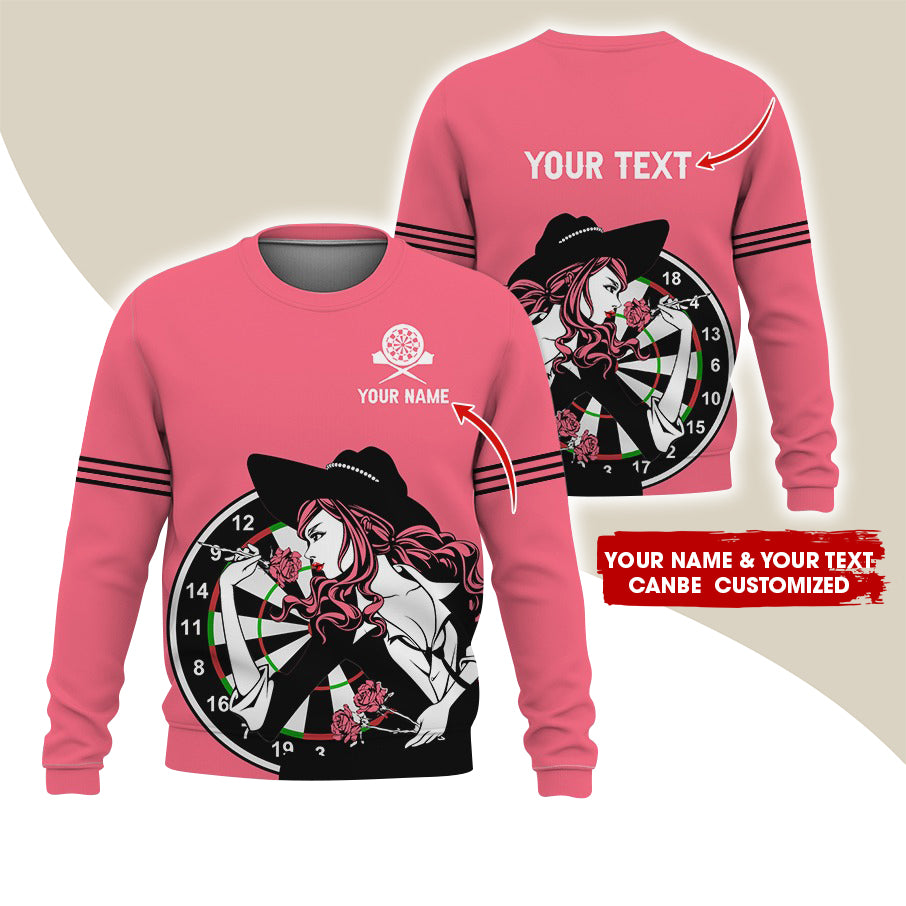 Customized Name & Text Darts Sweatshirt, Personalized Name Sexy Girl Plays Darts Sweatshirt For Men & Women - Gift For Darts Lovers, Darts Players