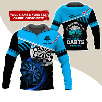 Personalized Name & Text Beer Darts Premium Zip Hoodie, Customized My Drinking Team Zip Hoodie For Men & Women - Gift For Darts Lovers, Darts Players