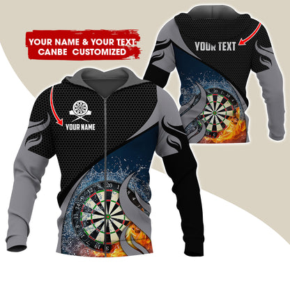 Custom Name Darts Premium Zip Hoodie, Customized Honeycomb Pattern Dartboard Flame Zip Hoodie For Men & Women - Gift For Darts Lovers, Darts Players