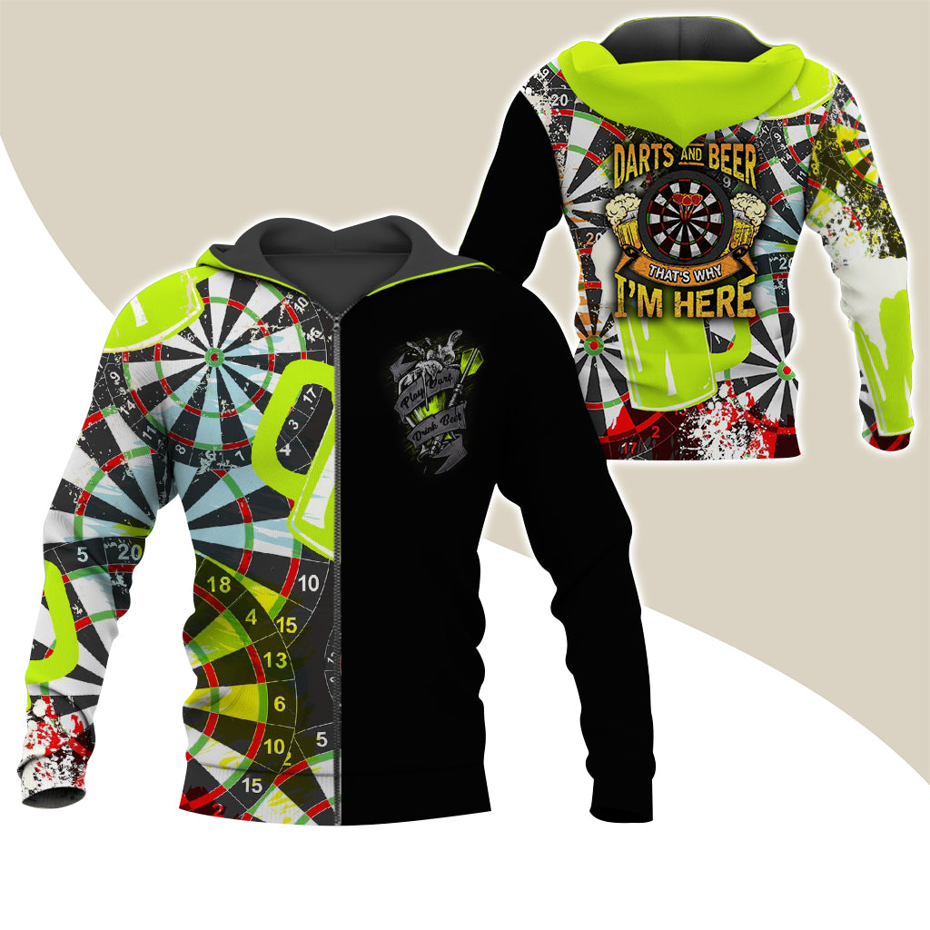 Darts Premium Zip Hoodie, Darts & Beer That’s Why I’m Here Zip Hoodie For Men & Women - Gift For Darts Lovers, Darts Players