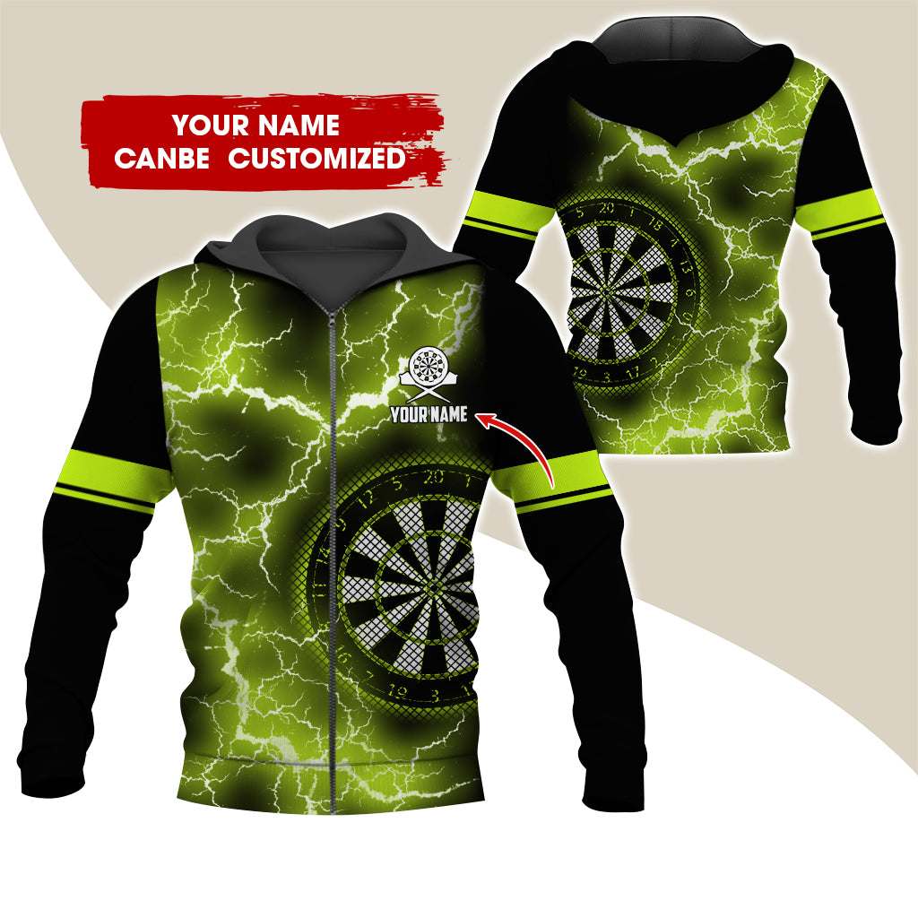 Customized Name Darts Premium Zip Hoodie, Personalized Name Thunder Lightning Zip Hoodie For Men & Women - Gift For Darts Lovers, Darts Players