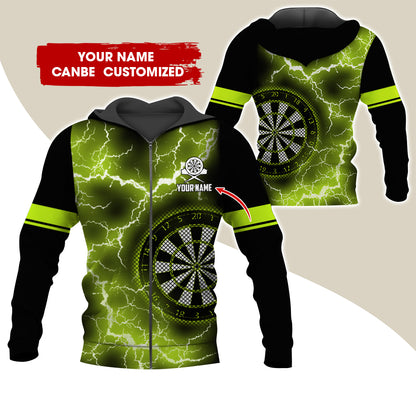Customized Name Darts Premium Zip Hoodie, Personalized Name Thunder Lightning Zip Hoodie For Men & Women - Gift For Darts Lovers, Darts Players