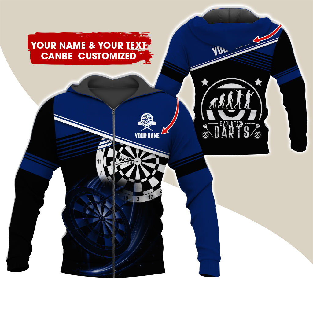 Personalized Name & Text Darts Premium Zip Hoodie, Customized Evolution Darts Player Zip Hoodie For Men & Women - Gift For Darts Lovers, Darts Players