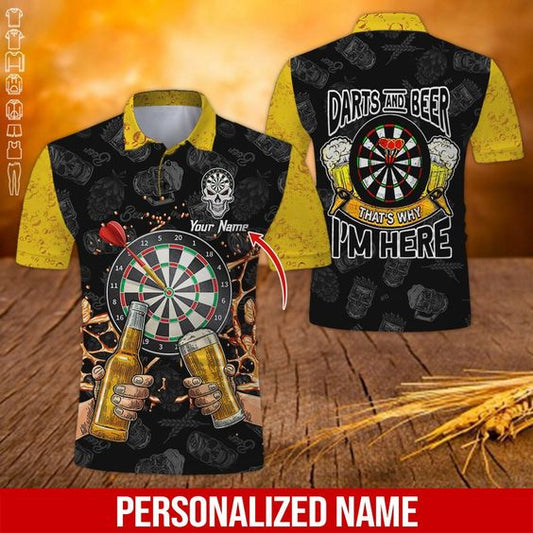 Customized Name Darts Polo Shirt, Personalized Name Darts And Beer Polo Shirt For Men - Perfect Gift For Darts Lovers, Darts Players