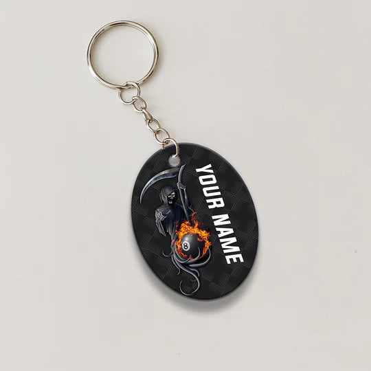 Grim Reaper Billiard Pool 8 Ball Hello Darkness Customized Name Acrylic Keychain - Christmas Gift For Billiard Lovers, Billiard Players