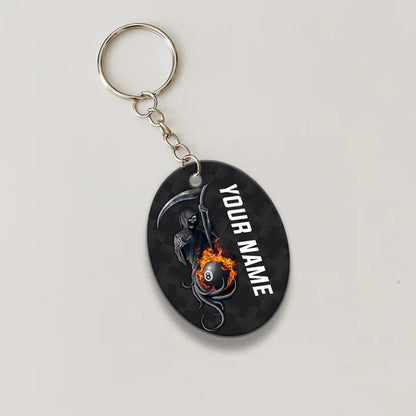 Grim Reaper Billiard Pool 8 Ball Hello Darkness Customized Name Acrylic Keychain - Christmas Gift For Billiard Lovers, Billiard Players
