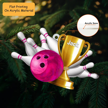 Personalized Bowling Ball Holding Pins Acrylic Ornament, Bowling Keychain, Car Ornament, Christmas Ornament Gifts