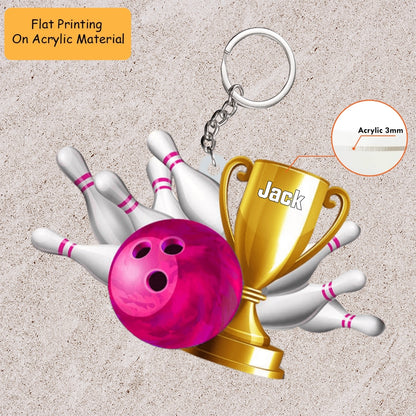 Personalized Bowling Ball Holding Pins Acrylic Ornament, Bowling Keychain, Car Ornament, Christmas Ornament Gifts