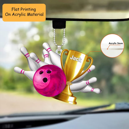 Personalized Bowling Ball Holding Pins Acrylic Ornament, Bowling Keychain, Car Ornament, Christmas Ornament Gifts