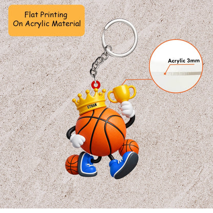 Personalized Basketball Christmas Ornament, Crowned Mascot Holding Trophy, Custom Ornament Christmas Gift, Keychain Basketball, Car Ornament Basketball