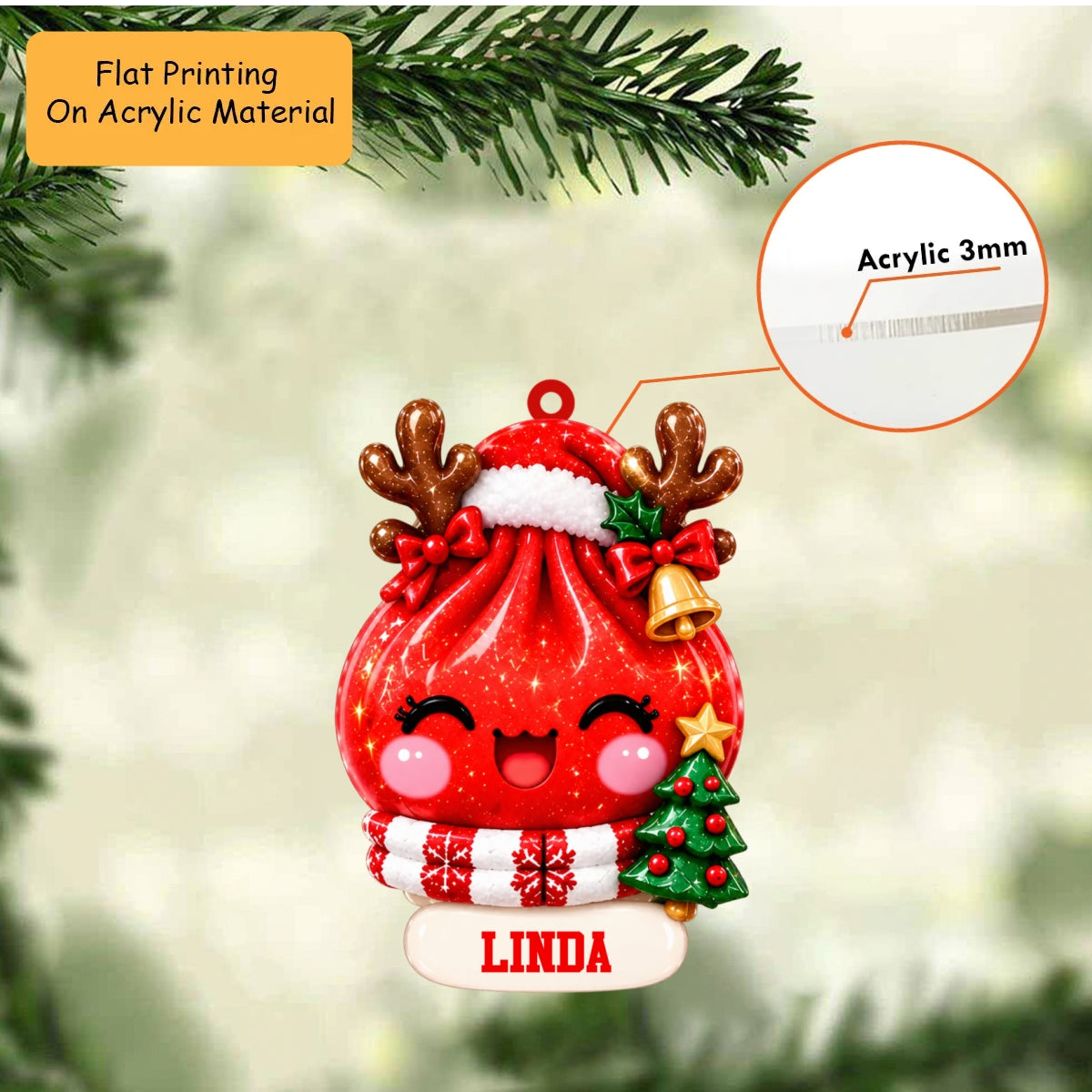 Personalized Dumpling Christmas Ornament, Kawaii Bao Bun Holiday Mascot, Custom Ornament Christmas Gift, Keychain Christmas, Car Christmas Ornament