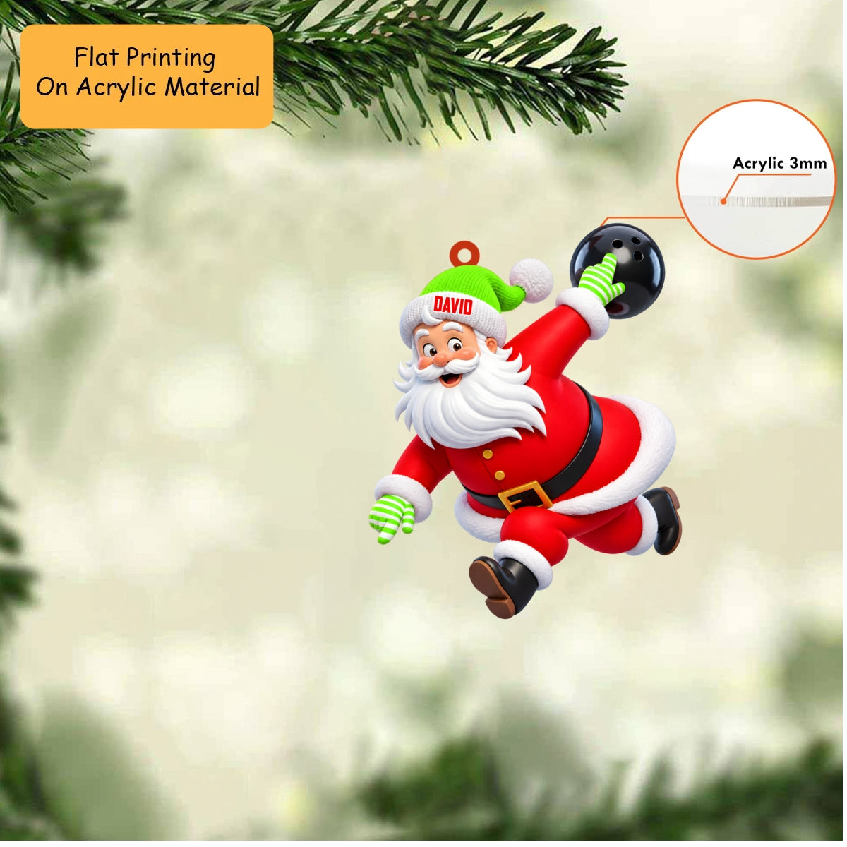 Personalized Bowler Christmas Ornament, Active Santa Claus Throwing Ball, Custom Ornament Christmas Gift, Keychain Bowling, Car Ornament Bowling