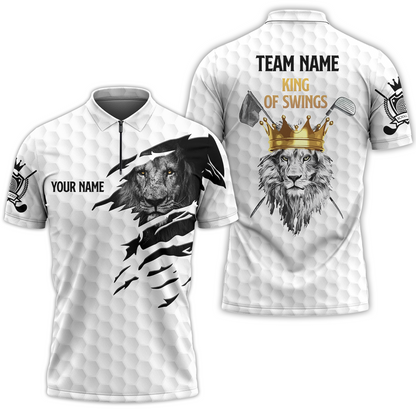 Personalized King Of Swings Lion Golf Zip Polo Shirt, I'd Tap That Golf Custom Shirt For Golf Players, Gift For Golfers