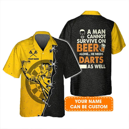 Customized Darts Hawaiian Shirt, A Men Beer And Darts Personalized Name Hawaiian Shirt For Men - Perfect Gift For Darts Lovers, Darts Players