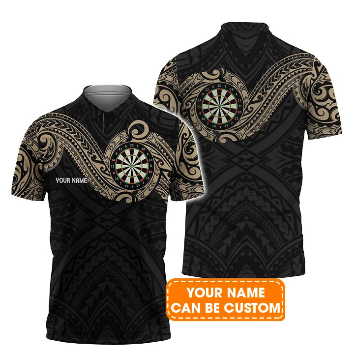 Darts Custom Name Men Polo Shirt, Tattoo Maori Dartboard Personalized Men Polo Shirt Gift For Darts Lovers, Friend, Darts Team Player