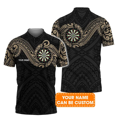 Darts Custom Name Men Polo Shirt, Tattoo Maori Dartboard Personalized Men Polo Shirt Gift For Darts Lovers, Friend, Darts Team Player