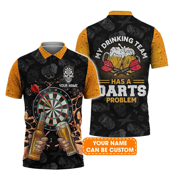 Darts Custom Name Men Polo Shirt, Beer Personalized Men Polo Shirt Gift For Darts Lovers, Friend, Team, My Drinking Team Has A Darts Problem