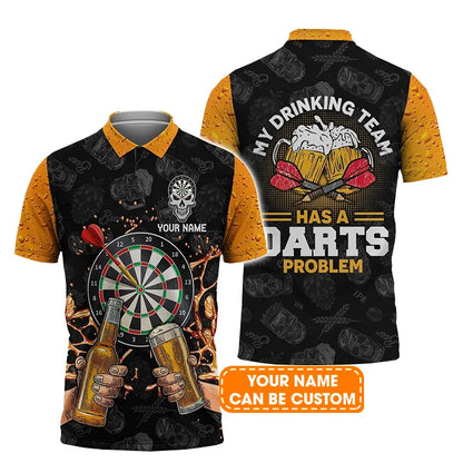 Darts Custom Name Men Polo Shirt, Beer Personalized Men Polo Shirt Gift For Darts Lovers, Friend, Team, My Drinking Team Has A Darts Problem