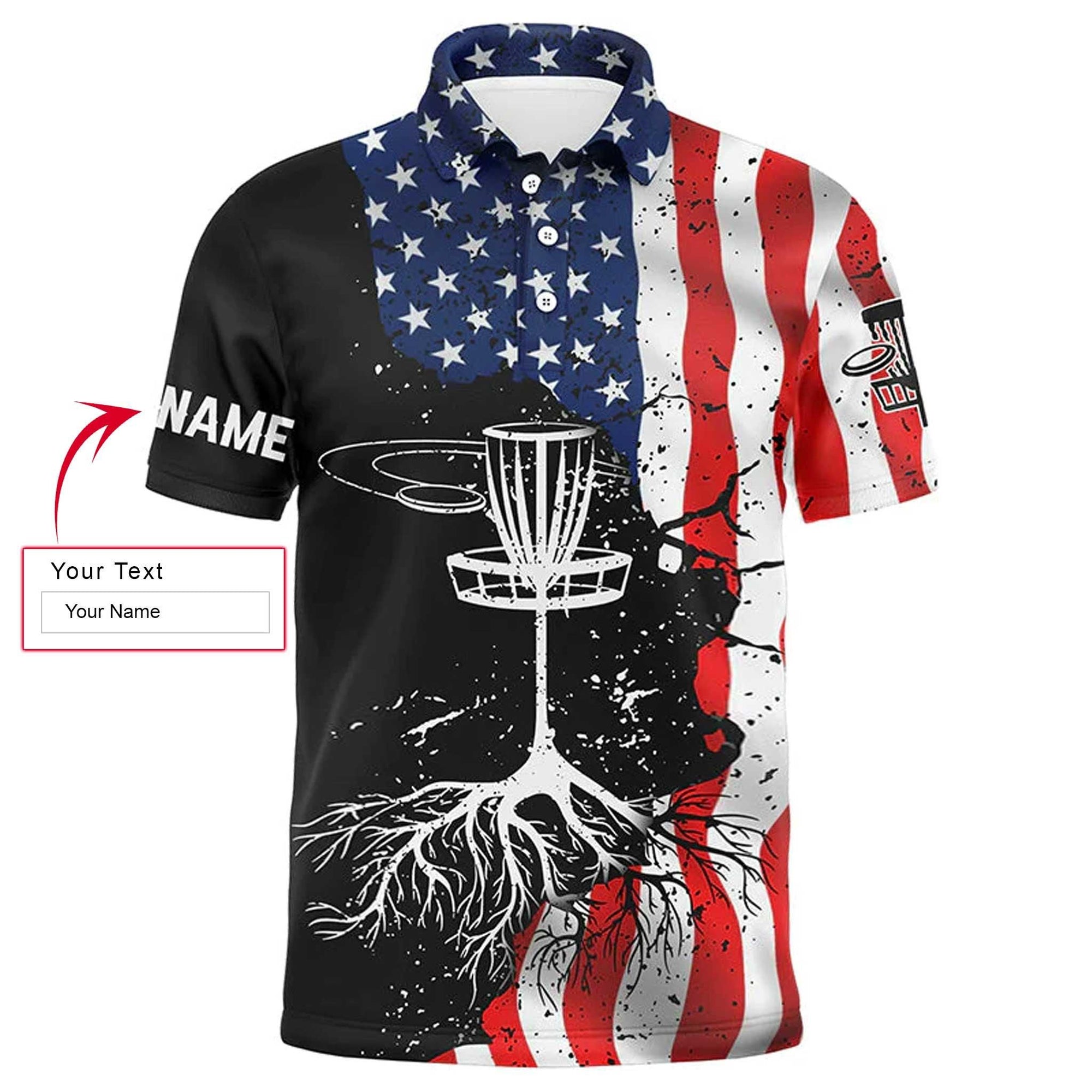 Custom Disc Golf Men Polo Shirt - Custom Name Vintage American Flag Apparel - Personalized Gift For Disc Golf Lover, Team, Patriotic, 4th July