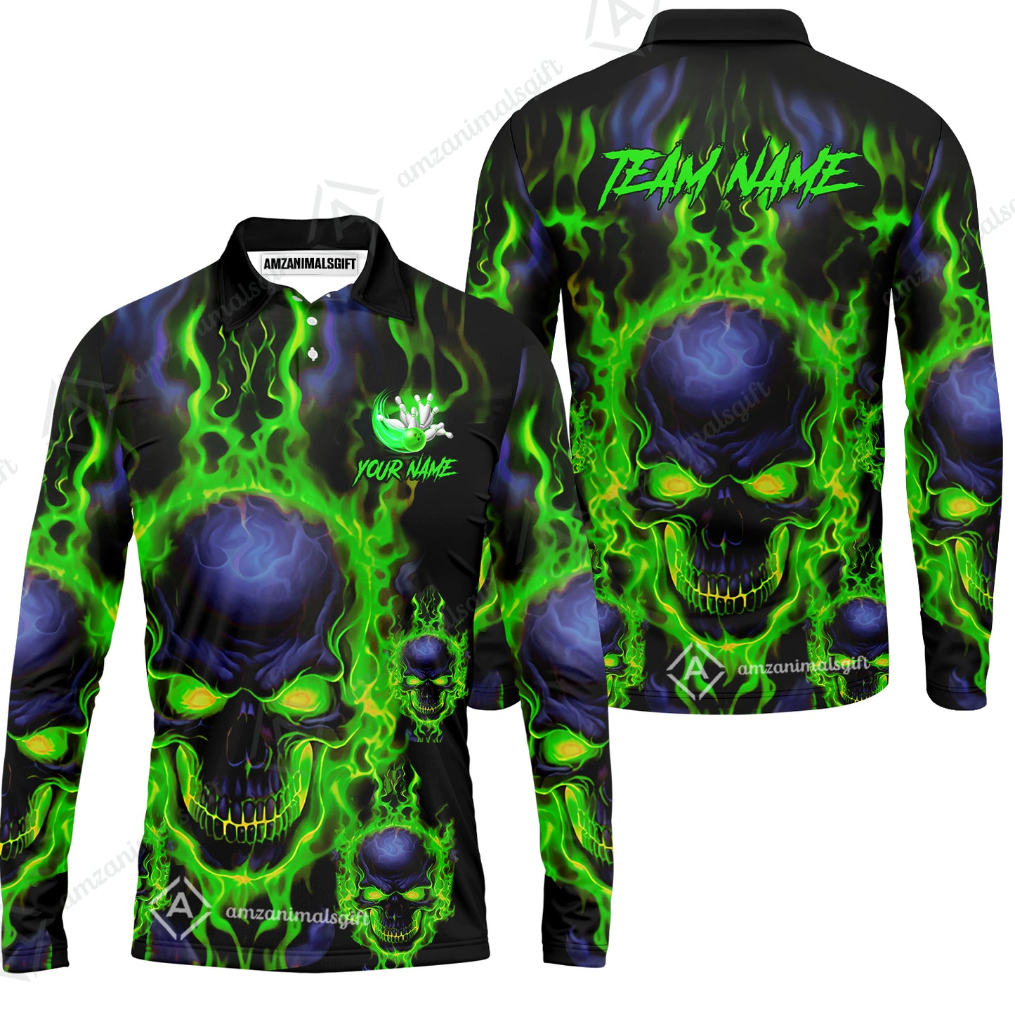 Bowling Customized Jersey Shirt Purple Flame Skull Bowling Tenpin Quarter Zip Shirt, Outfit For Bowlers, Bowling Team