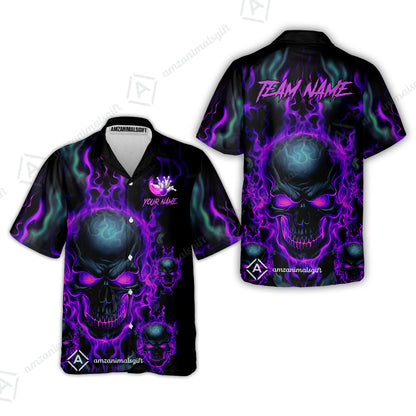 Bowling Customized Jersey Shirt Purple Flame Skull Bowling Tenpin Quarter Zip Shirt, Outfit For Bowlers, Bowling Team