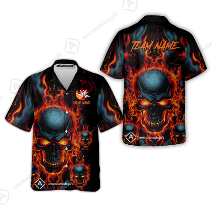 Bowling Customized Jersey Shirt Purple Flame Skull Bowling Tenpin Quarter Zip Shirt, Outfit For Bowlers, Bowling Team