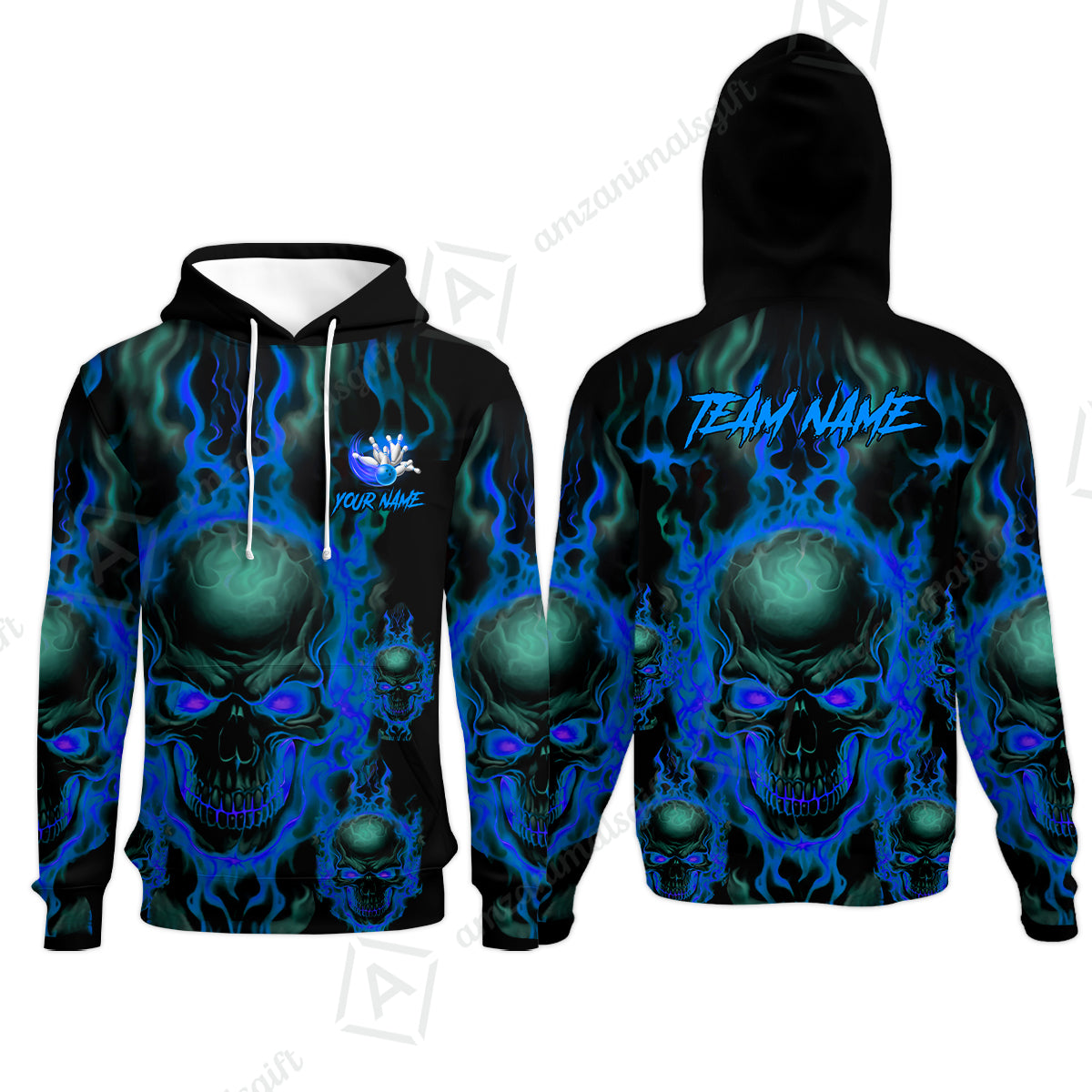 Bowling Customized Jersey Shirt Purple Flame Skull Bowling Tenpin Quarter Zip Shirt, Outfit For Bowlers, Bowling Team