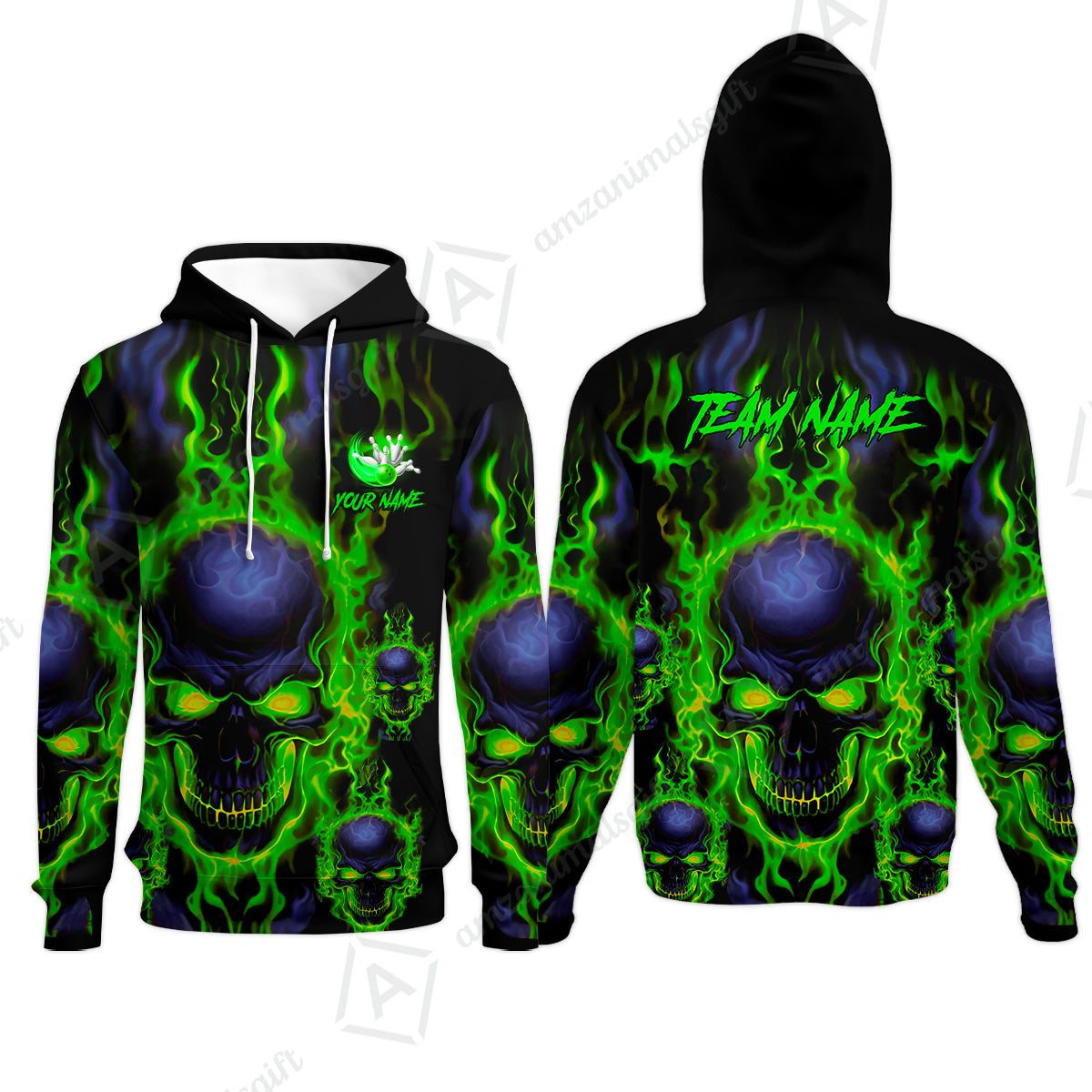 Bowling Customized Jersey Shirt Purple Flame Skull Bowling Tenpin Quarter Zip Shirt, Outfit For Bowlers, Bowling Team