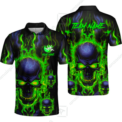 Bowling Customized Jersey Shirt Purple Flame Skull Bowling Tenpin Quarter Zip Shirt, Outfit For Bowlers, Bowling Team