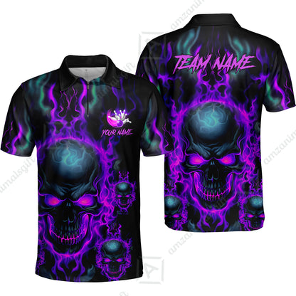 Bowling Customized Jersey Shirt Purple Flame Skull Bowling Tenpin Quarter Zip Shirt, Outfit For Bowlers, Bowling Team