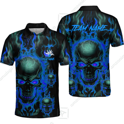 Bowling Customized Jersey Shirt Purple Flame Skull Bowling Tenpin Quarter Zip Shirt, Outfit For Bowlers, Bowling Team