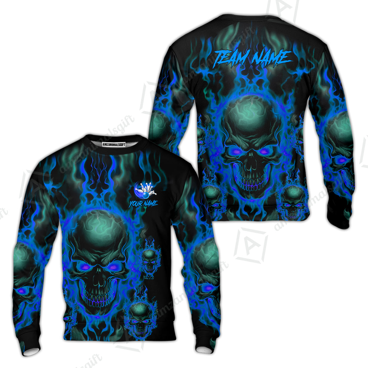 Bowling Customized Jersey Shirt Purple Flame Skull Bowling Tenpin Quarter Zip Shirt, Outfit For Bowlers, Bowling Team