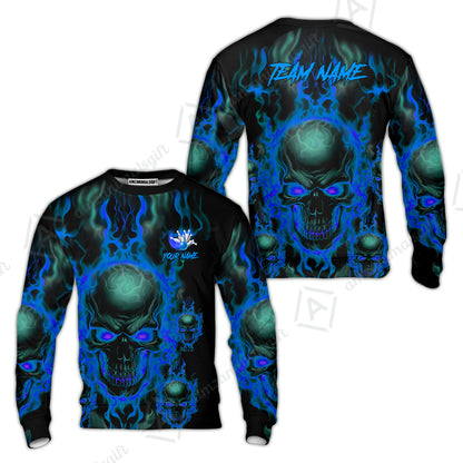 Bowling Customized Jersey Shirt Purple Flame Skull Bowling Tenpin Quarter Zip Shirt, Outfit For Bowlers, Bowling Team