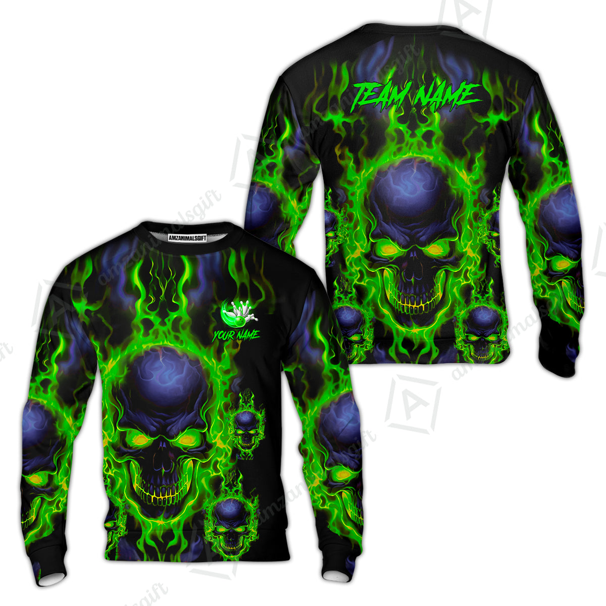 Bowling Customized Jersey Shirt Purple Flame Skull Bowling Tenpin Quarter Zip Shirt, Outfit For Bowlers, Bowling Team