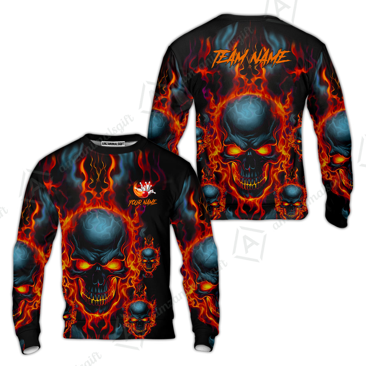 Bowling Customized Jersey Shirt Purple Flame Skull Bowling Tenpin Quarter Zip Shirt, Outfit For Bowlers, Bowling Team