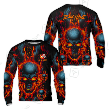 Bowling Customized Jersey Shirt Purple Flame Skull Bowling Tenpin Quarter Zip Shirt, Outfit For Bowlers, Bowling Team