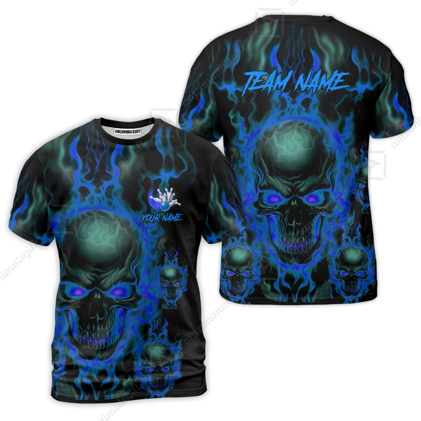 Bowling Customized Jersey Shirt Purple Flame Skull Bowling Tenpin Quarter Zip Shirt, Outfit For Bowlers, Bowling Team