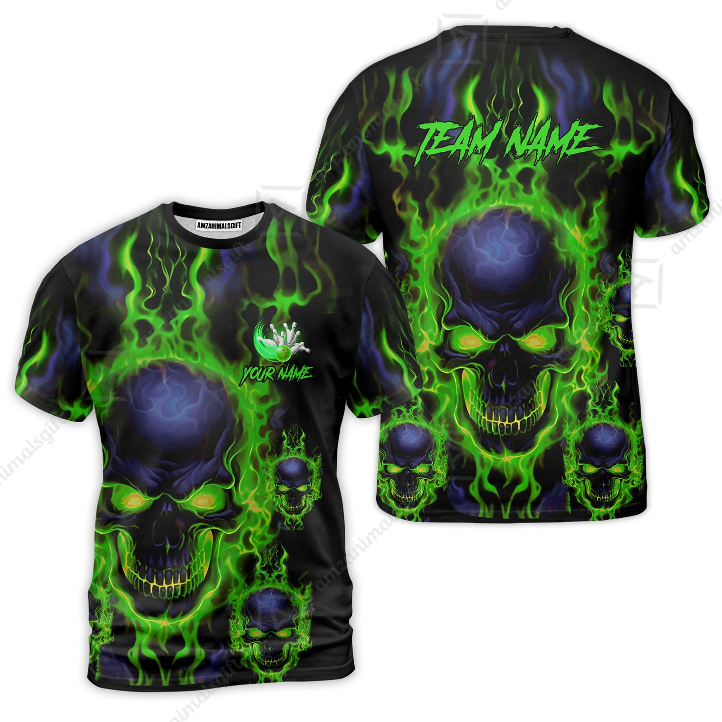 Bowling Customized Jersey Shirt Purple Flame Skull Bowling Tenpin Quarter Zip Shirt, Outfit For Bowlers, Bowling Team